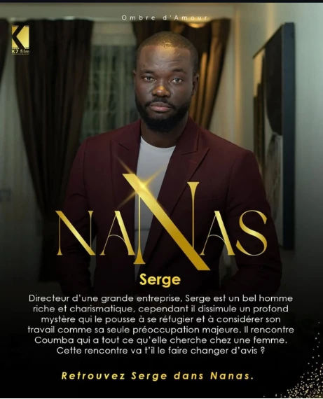 Affiche verticale noire et dorée du film Nanas présentant le personnage de Serge