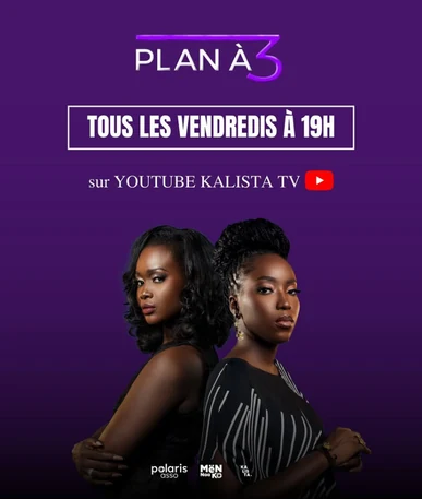 Affiche verticale violette de la série PLAN À3, diffusée tous les vendredis à 19h sur YouTube Kalista TV